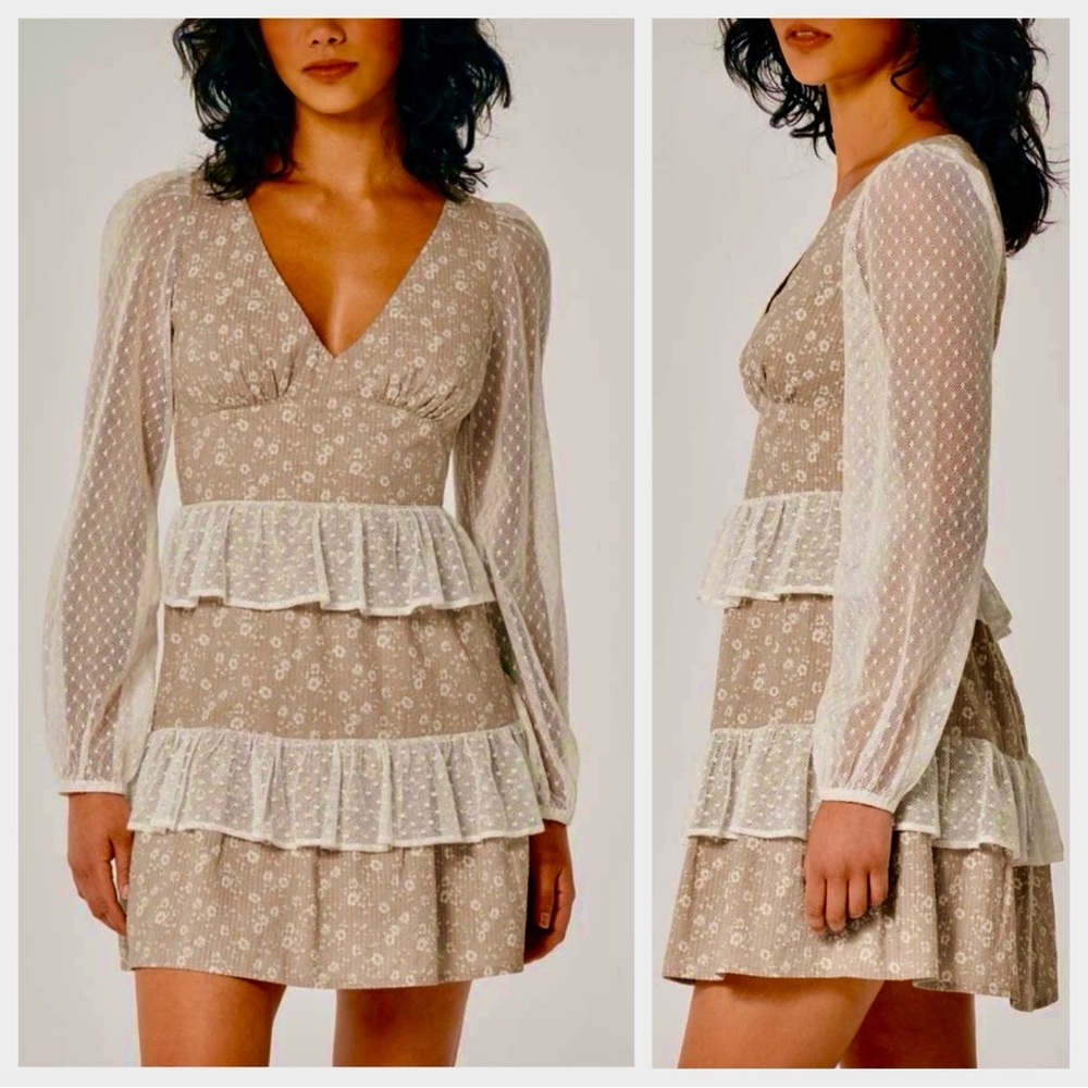 NWOT - Abercrombie Social Tourist Floral Lace Sleeve Mini Dress Size M